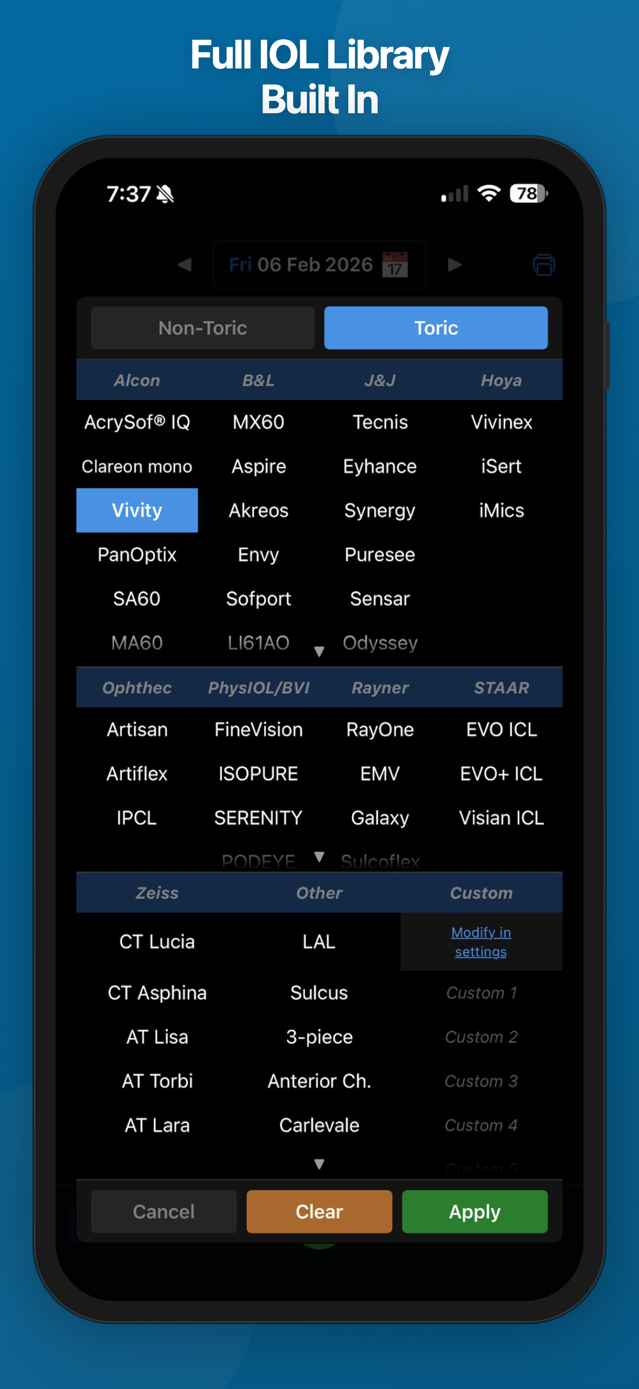 Full IOL Library Built In